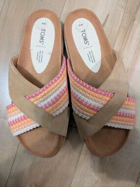 TOMS Diana Cross Strap Slide Sandals W9 Woven Pastel Comfort